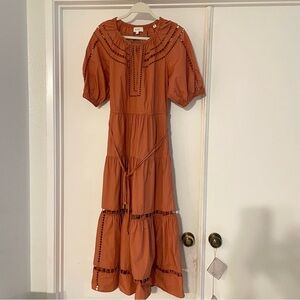 A.L.C. Maryn lipstick orange midi dress with embroidered details